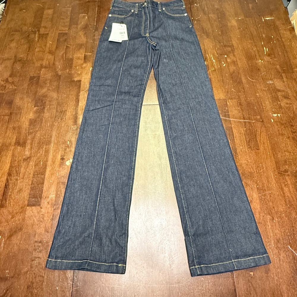 New Lacoste Jeans Womens 34/2 Rinse Blue High Rise Front Seam Wide Leg 28x34